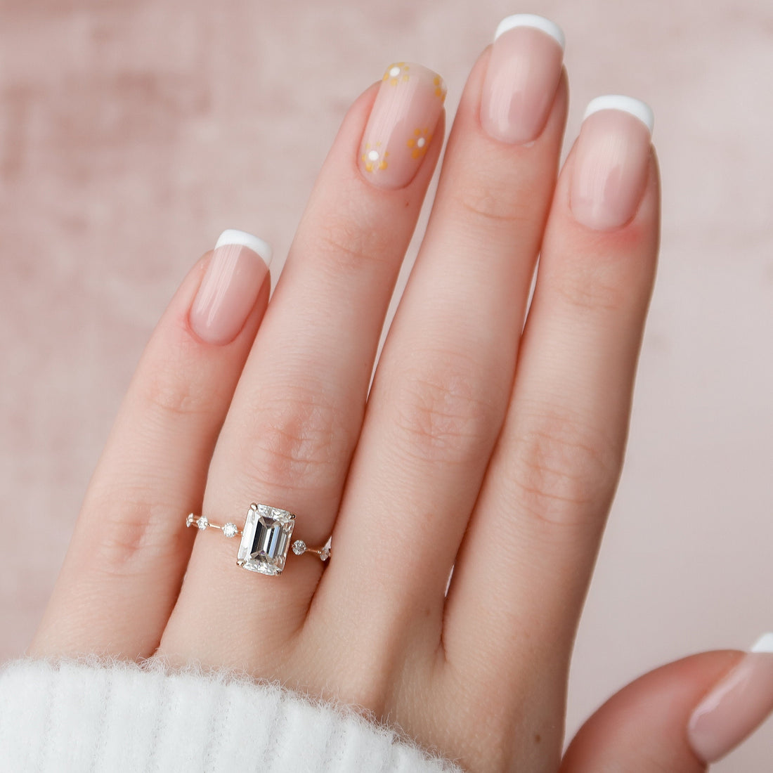 2.20CT Emerald Moissanite Solitaire Dainty Style Diamond Engagement Ring