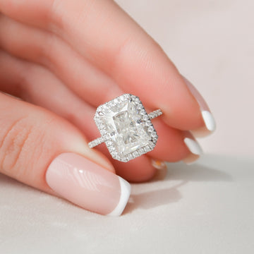 5.0CT Radiant Moissanite Halo Pave Setting Engagement Ring