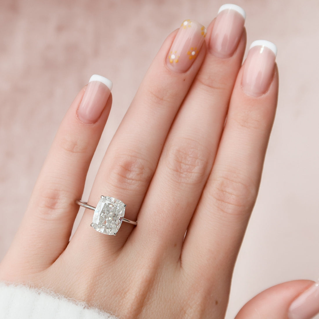 6.0CT Elongated Cushion Moissanite Solitaire Hidden Halo Setting Engagement Ring