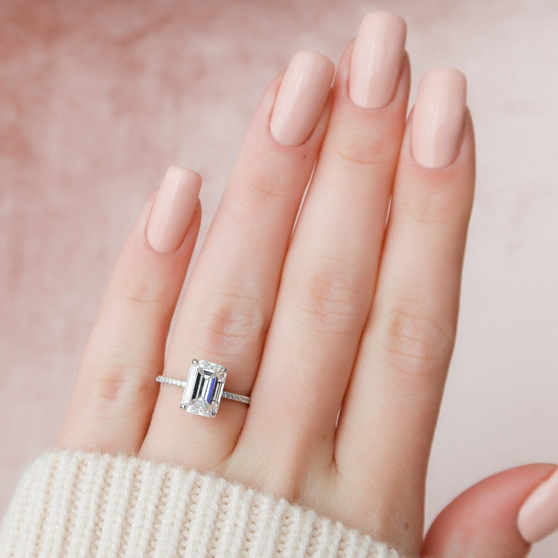 3.25CT Emerald Moissanite Hidden Halo Pave Setting Engagement Ring