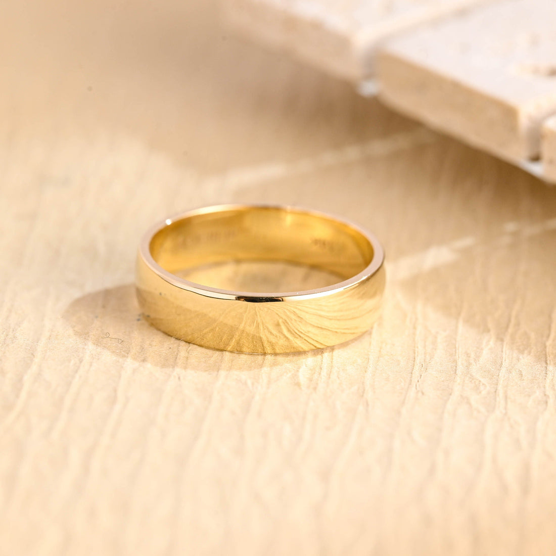 5.0mm Flat Gold Men's Wedding Band, Anniversary Gift For Men
