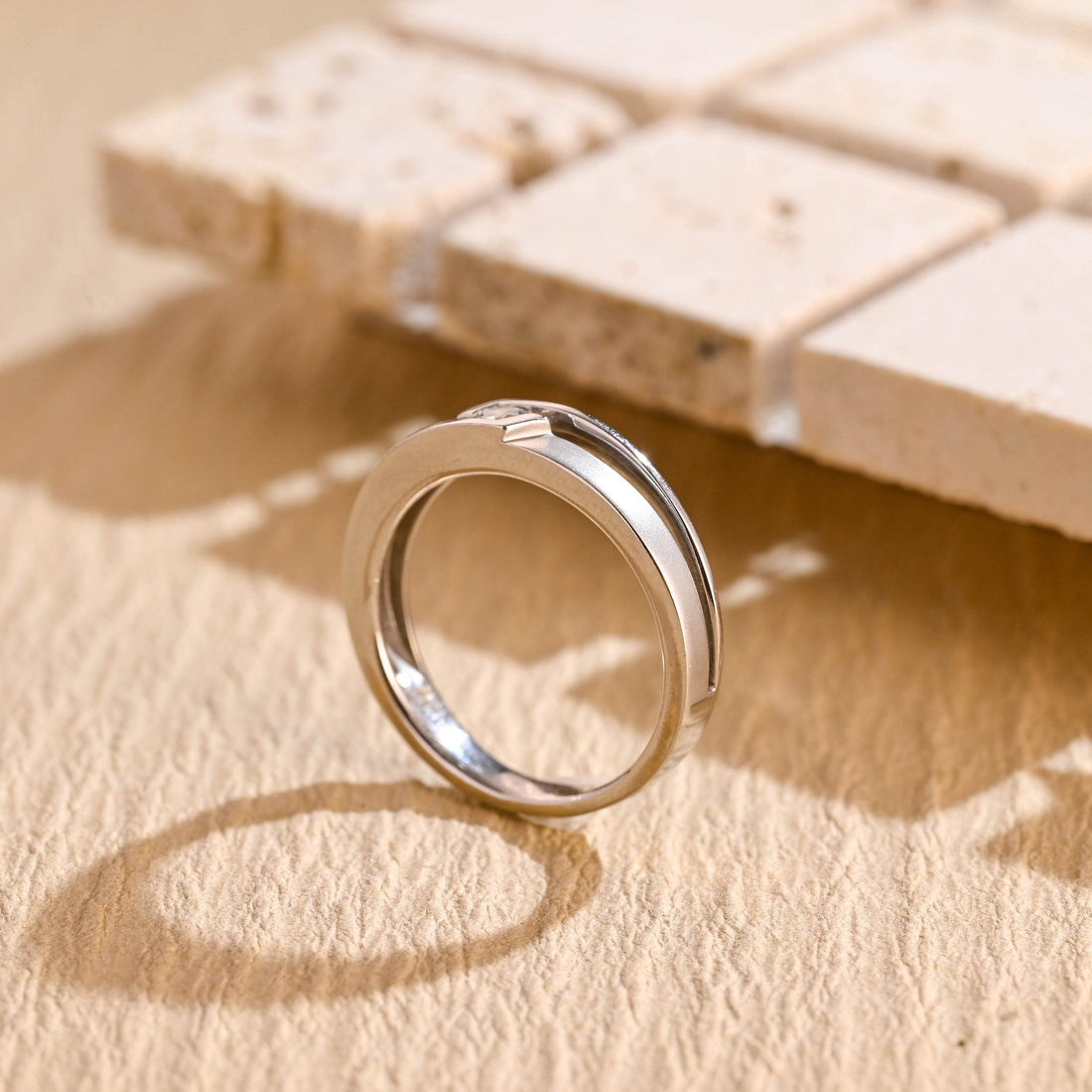 0.01CT Round Cut Minimalist Lab Grown Men's Wedding Band in Solid Gold