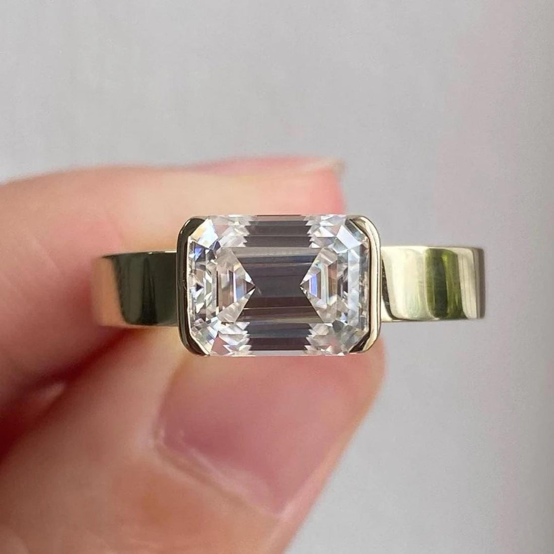 2.0CT East West Emerald Cut Moissanite Thick Band Engagement Ring