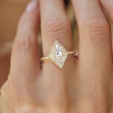 0.20ct Round Rose Cut Moissanite Diamond Mosaic Kite Shape Engagement Ring