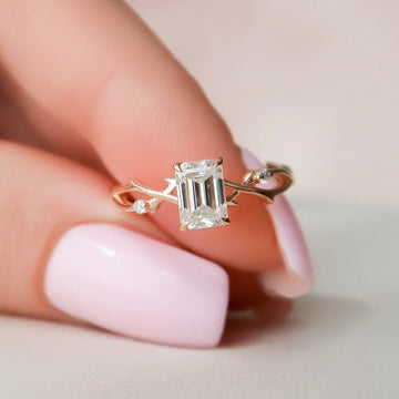 Emerald cut twig style engagement rings