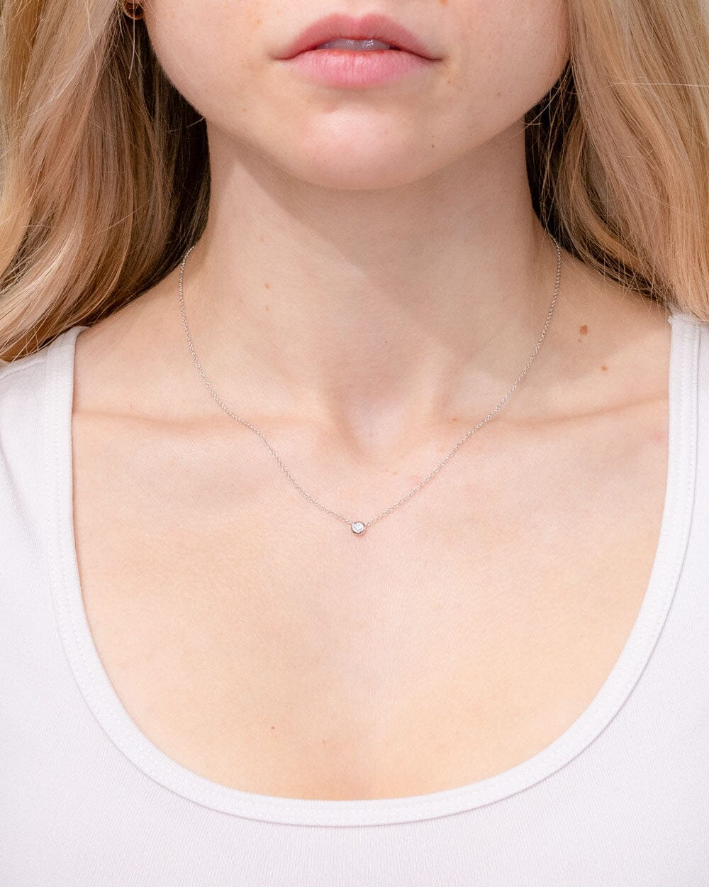 0.05ct Diamond Bezel Necklace 14k White Gold