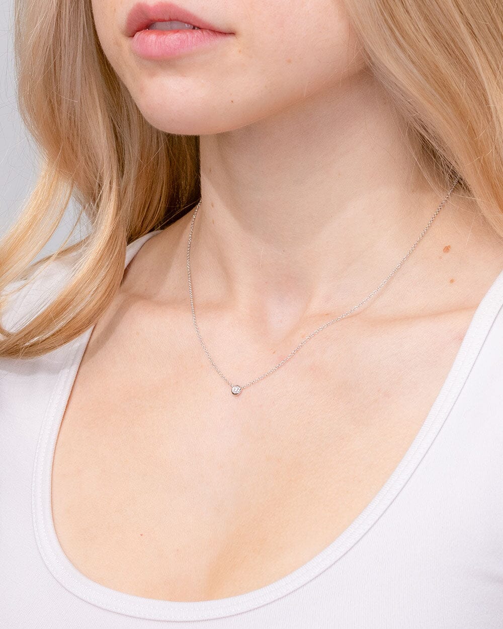 0.05ct Diamond Bezel Necklace 14k White Gold