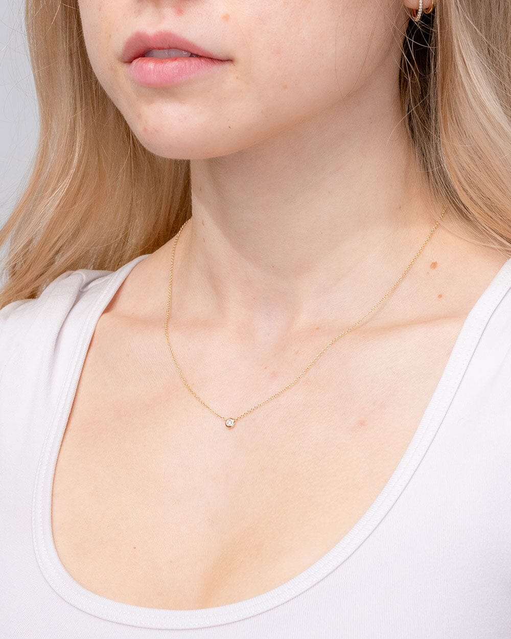 0.05ct Diamond Bezel Necklace 14k Yellow Gold