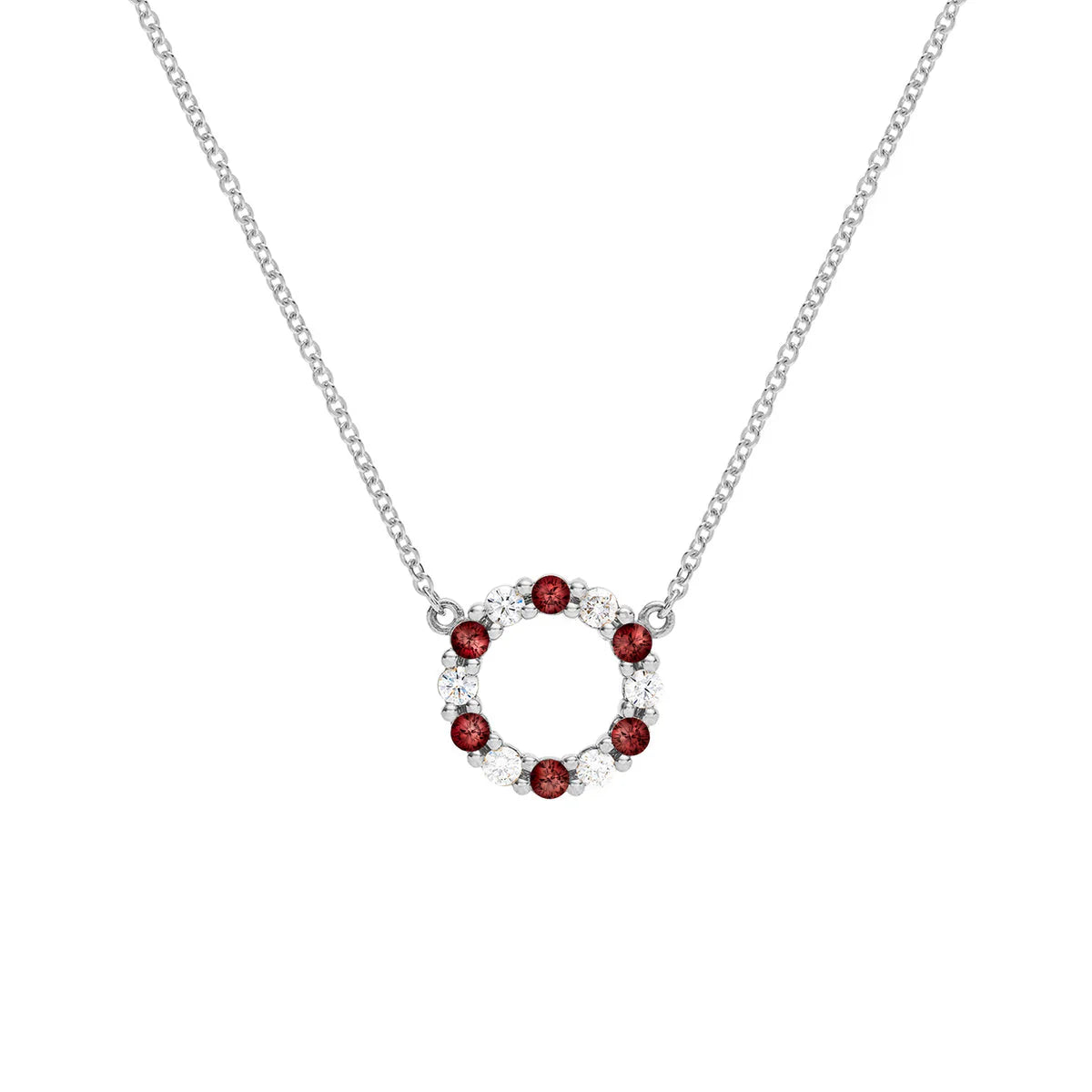 0.80CT Round Garnet Diamond January Birthstone Circle Necklace