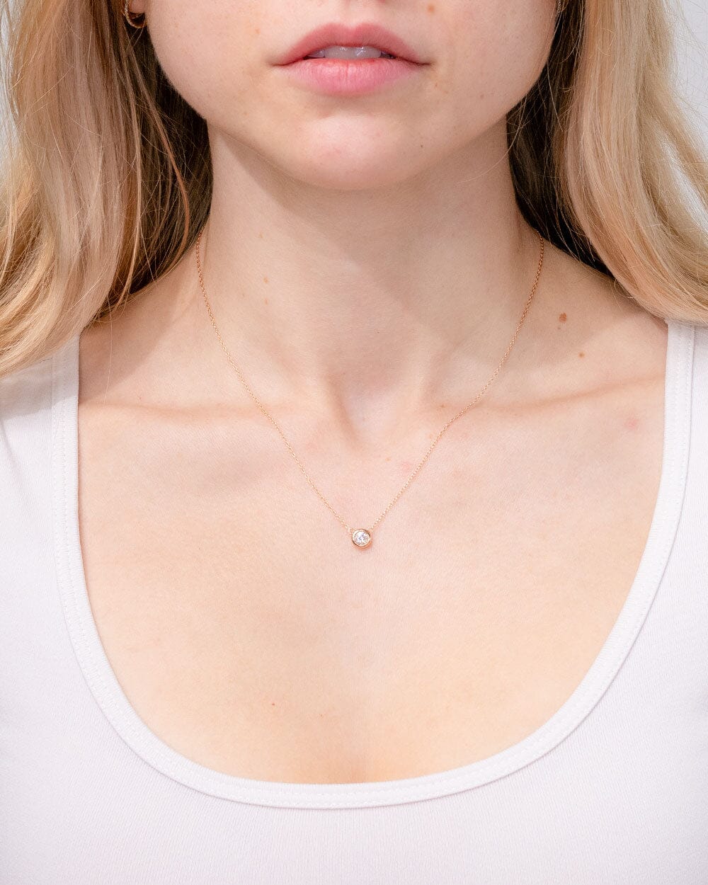 0.27ct Diamond Bezel Necklace 14k Rose Gold