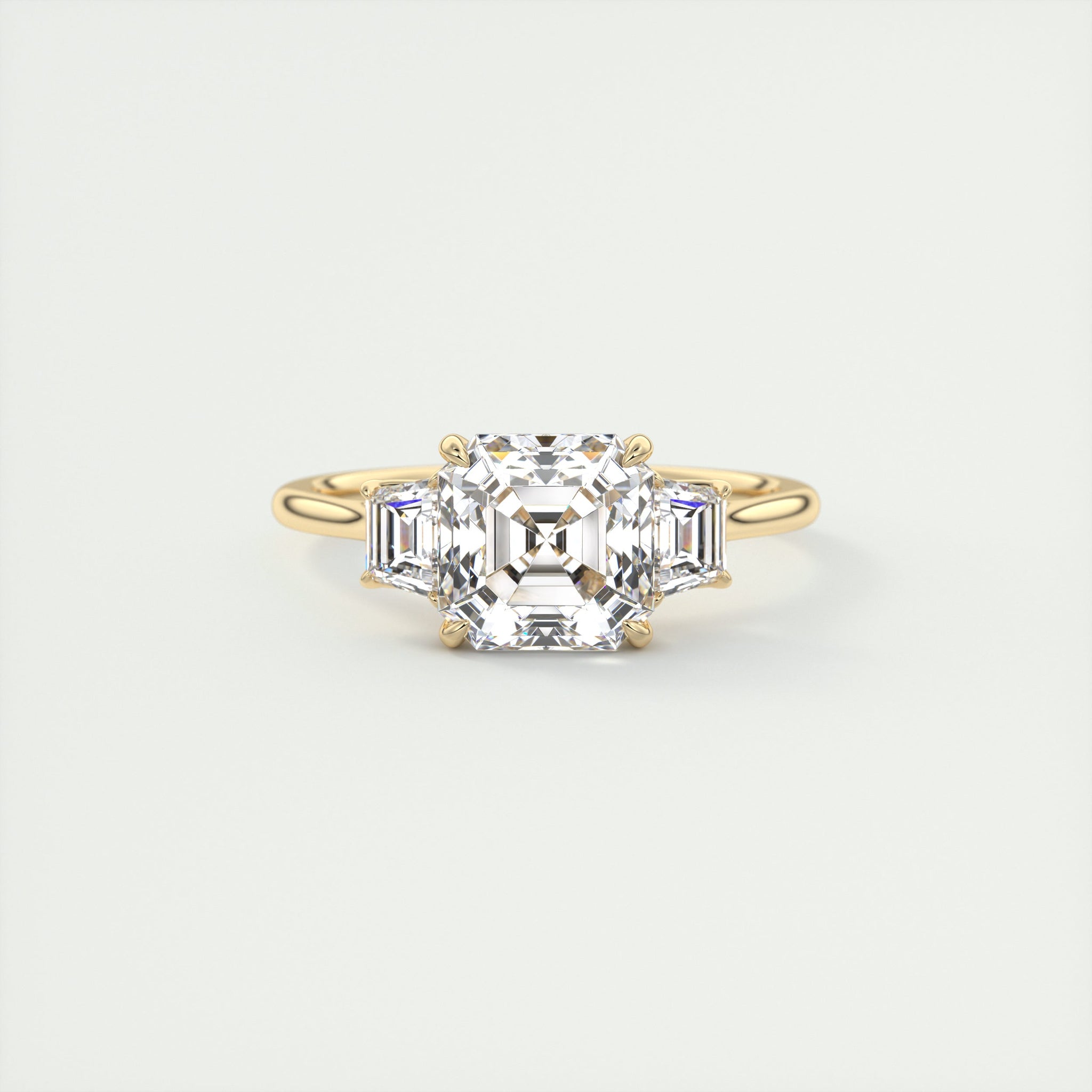 2CT  Asscher Cut Moissanite 3 Stones Engagement Ring