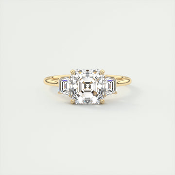 2CT  Asscher Cut Moissanite 3 Stones Engagement Ring