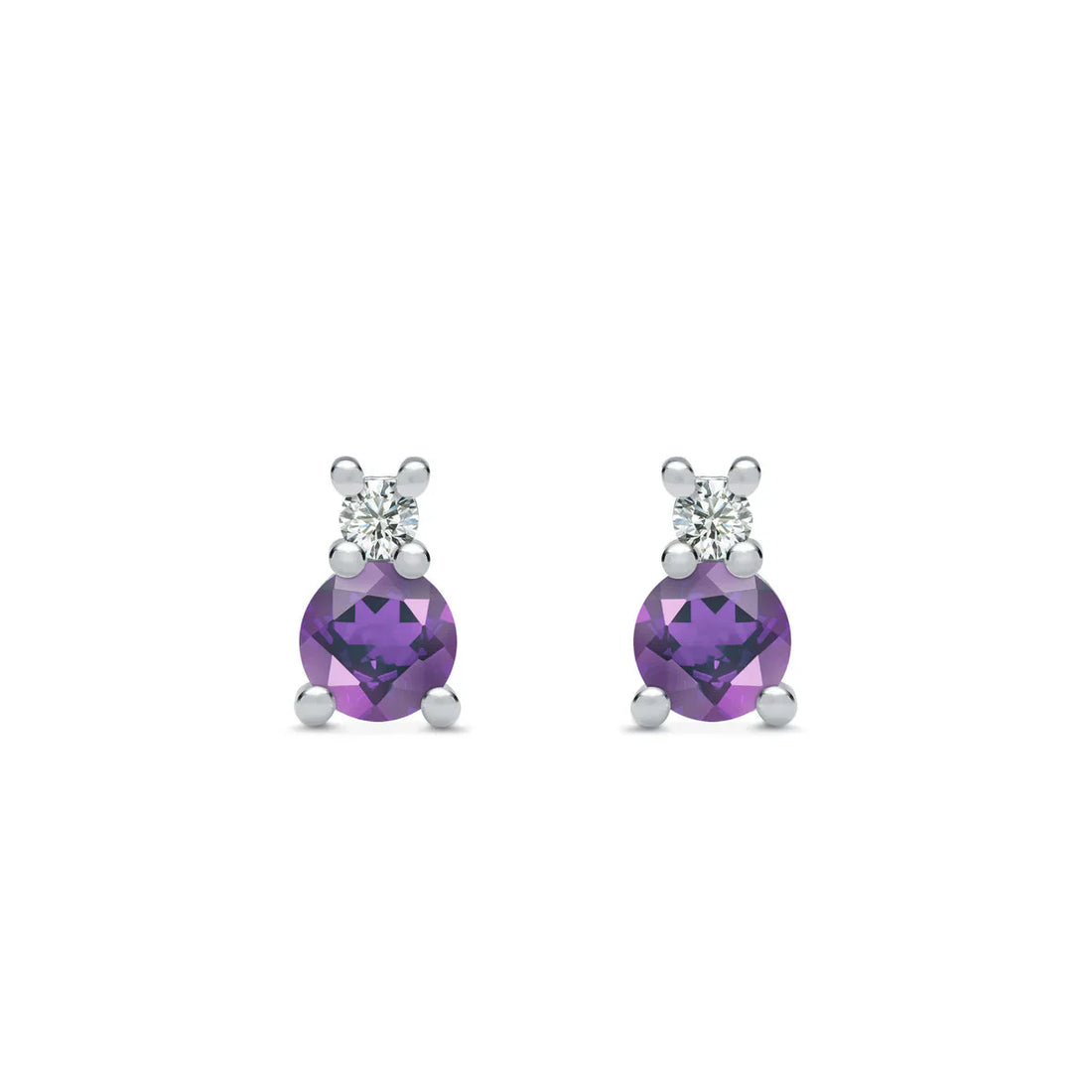 0.90CT Round Amethyst Diamond February Birthstone Studs