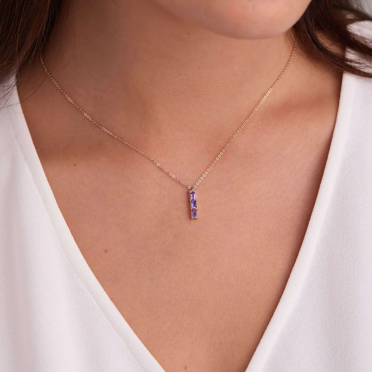 0.45CT Baguette Amethyst Diamond February Birthstone Necklace