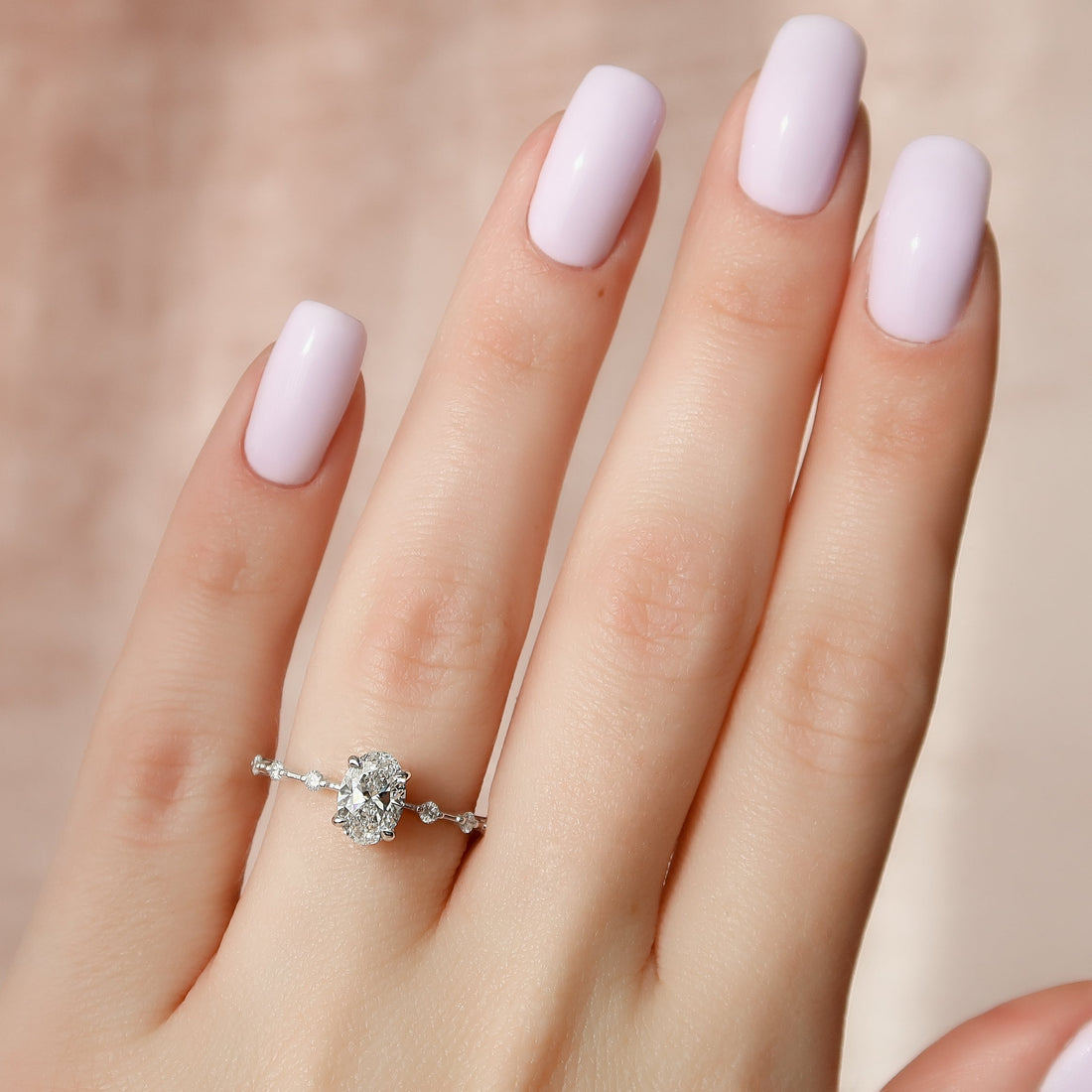 2.0  - 4.0 CT Oval  Cut CVD Diamond Dainty Engagement Ring