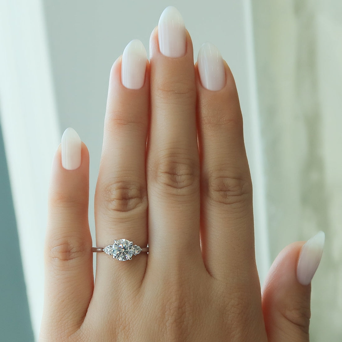 1.0 - 3.0 CT Round Cut CVD Diamond Three Stone Style Engagement Ring