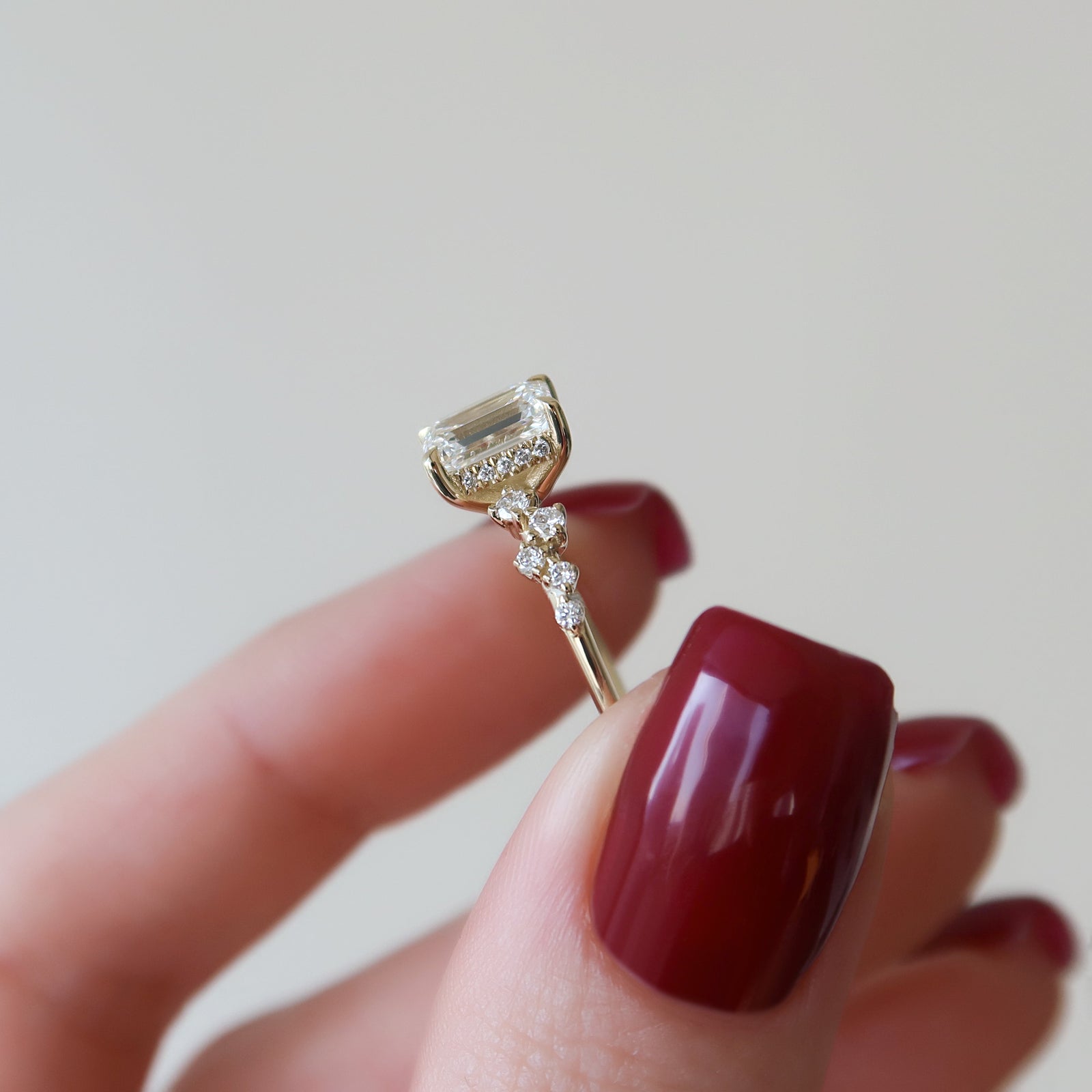 1.50 - 3.50 CT Emerald Cut CVD Diamond Cluster & Hidden Halo Engagement Ring