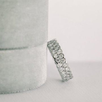 Round Cut Lab Grown Diamond Two Row Wedding Band