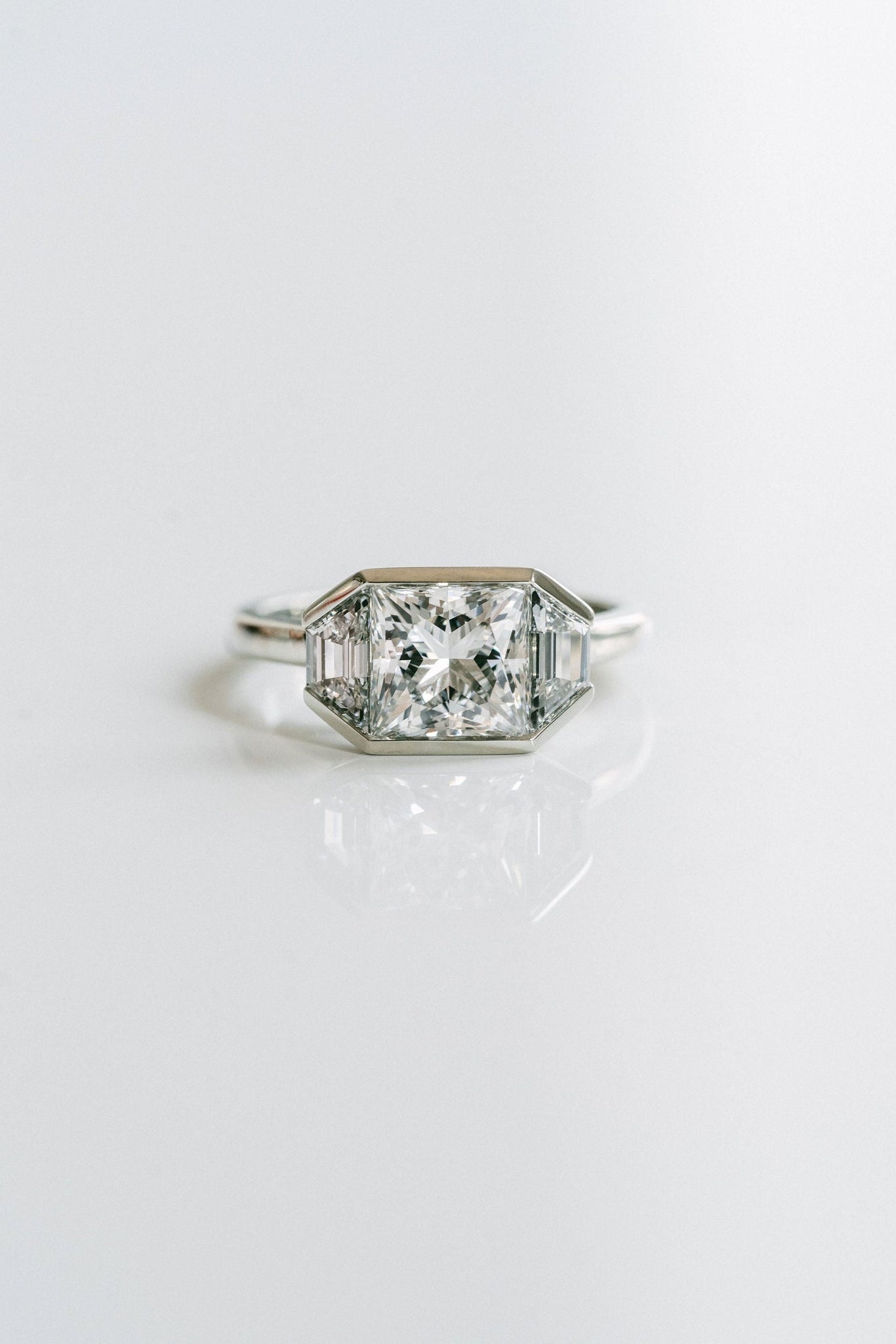 1.50CT-2.50CT Bezel Set Princess Cut Diamond Three Stone Engagement Ring