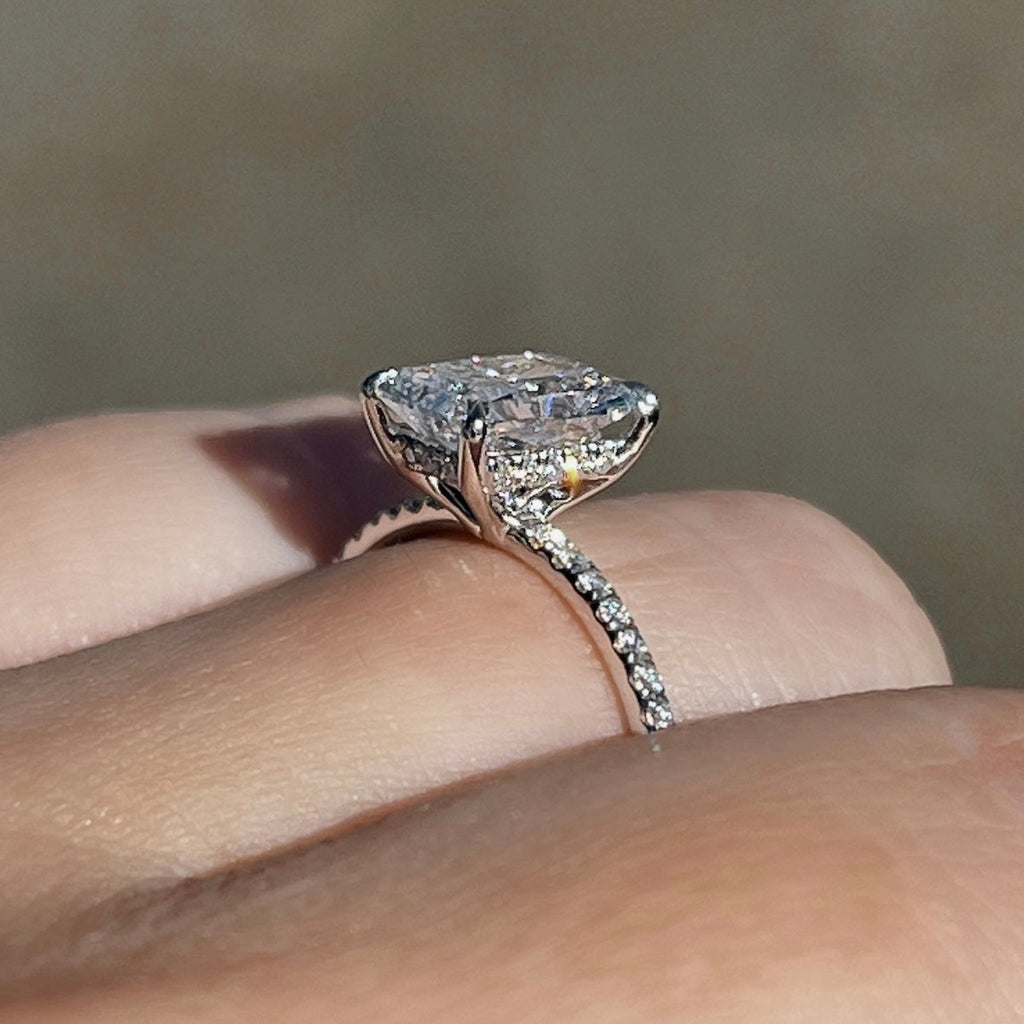 1.50 CT-3.50 CT Radiant CVD Diamond Pave Setting Engagement Ring