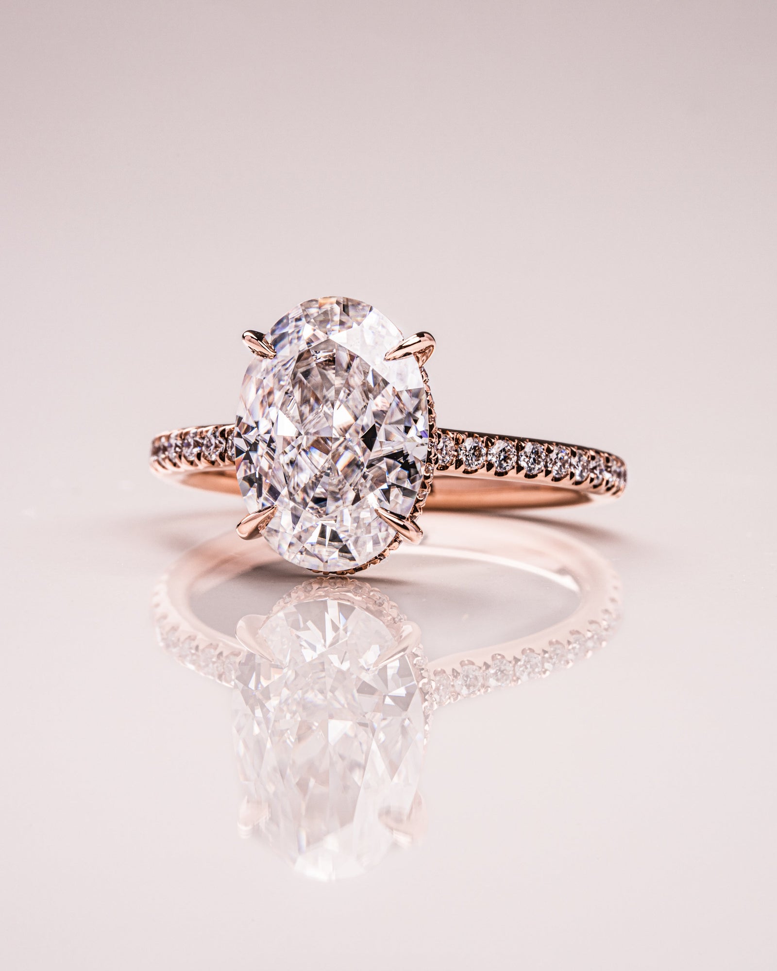 2.0 - 3.90 CT Oval  CVD Diamond Hidden Halo Pave Setting Engagement Ring