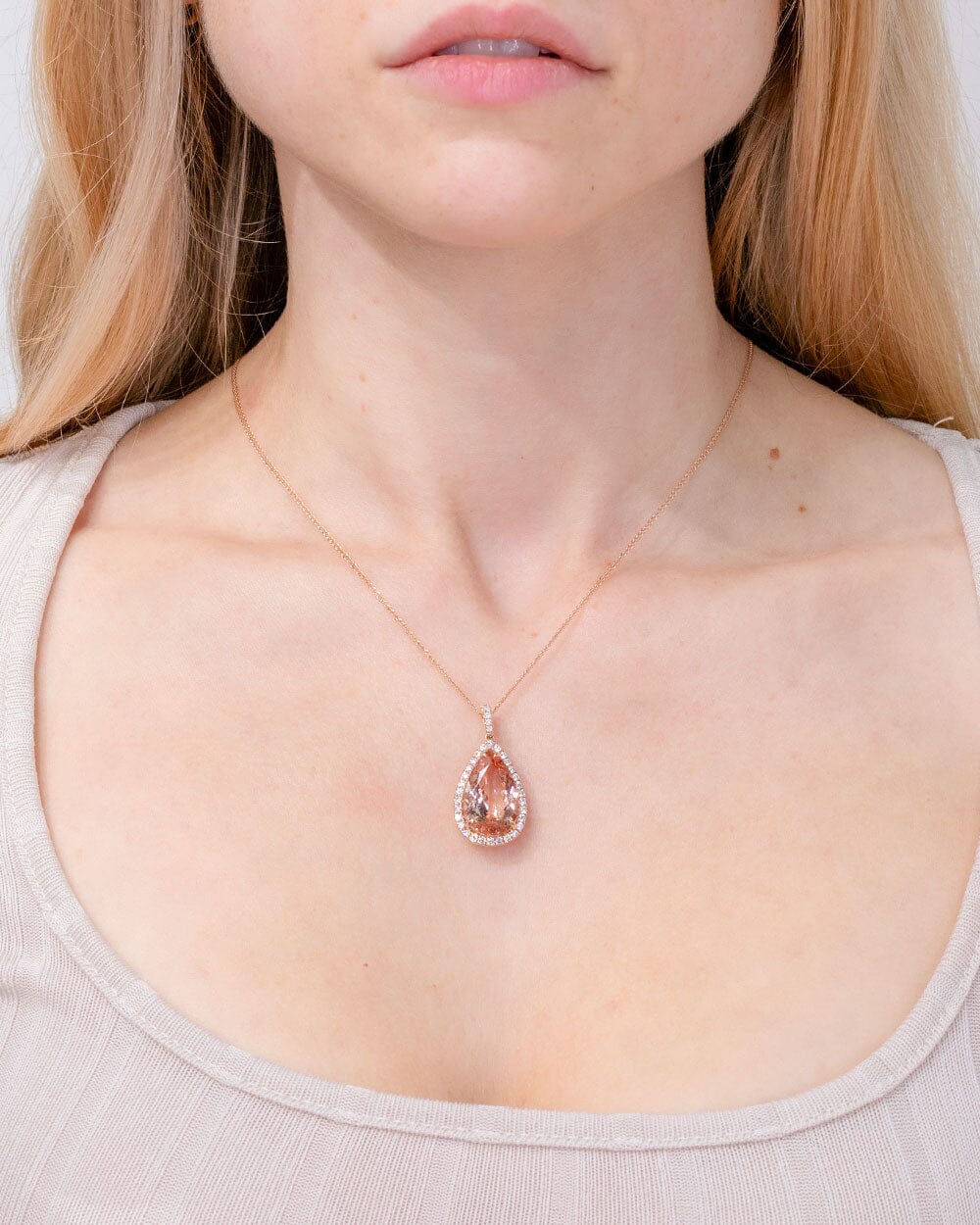 10.21ct Pear Morganite Halo Necklace