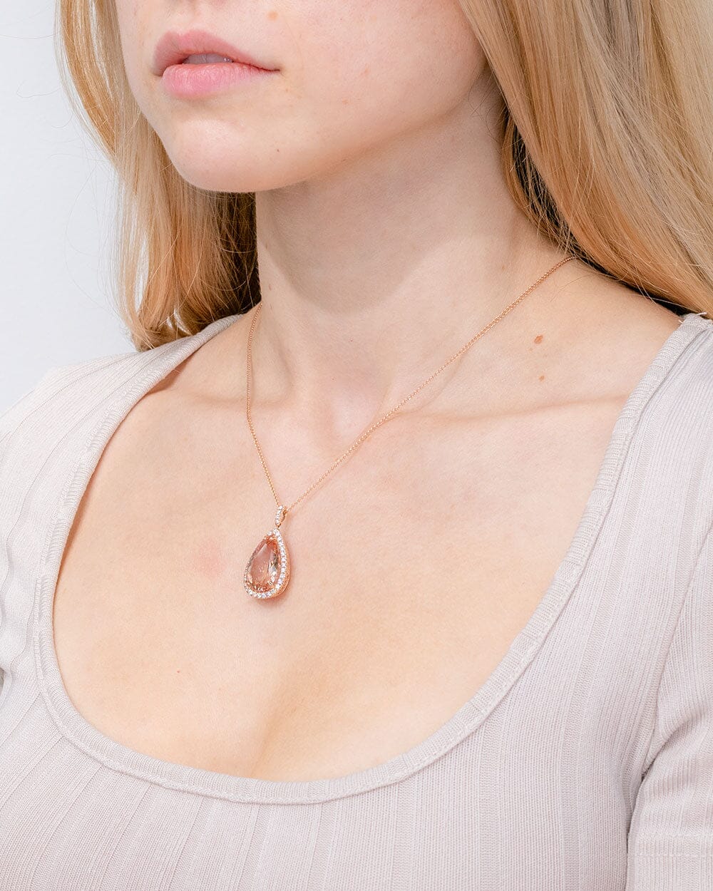 10.21ct Pear Morganite Halo Necklace