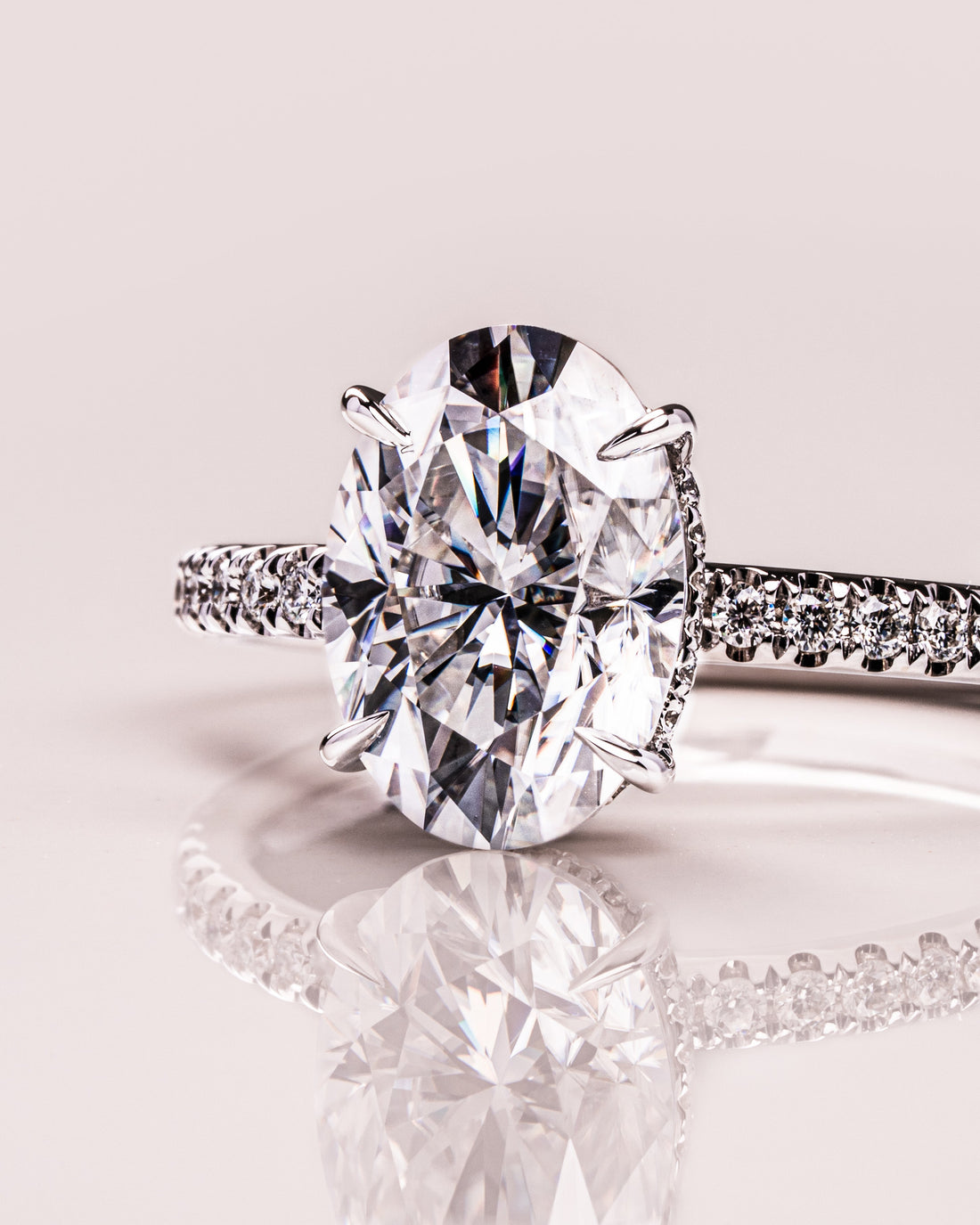 1.0 - 3.72 CT Oval CVD Diamond Hidden Halo Pave Setting Engagement Ring