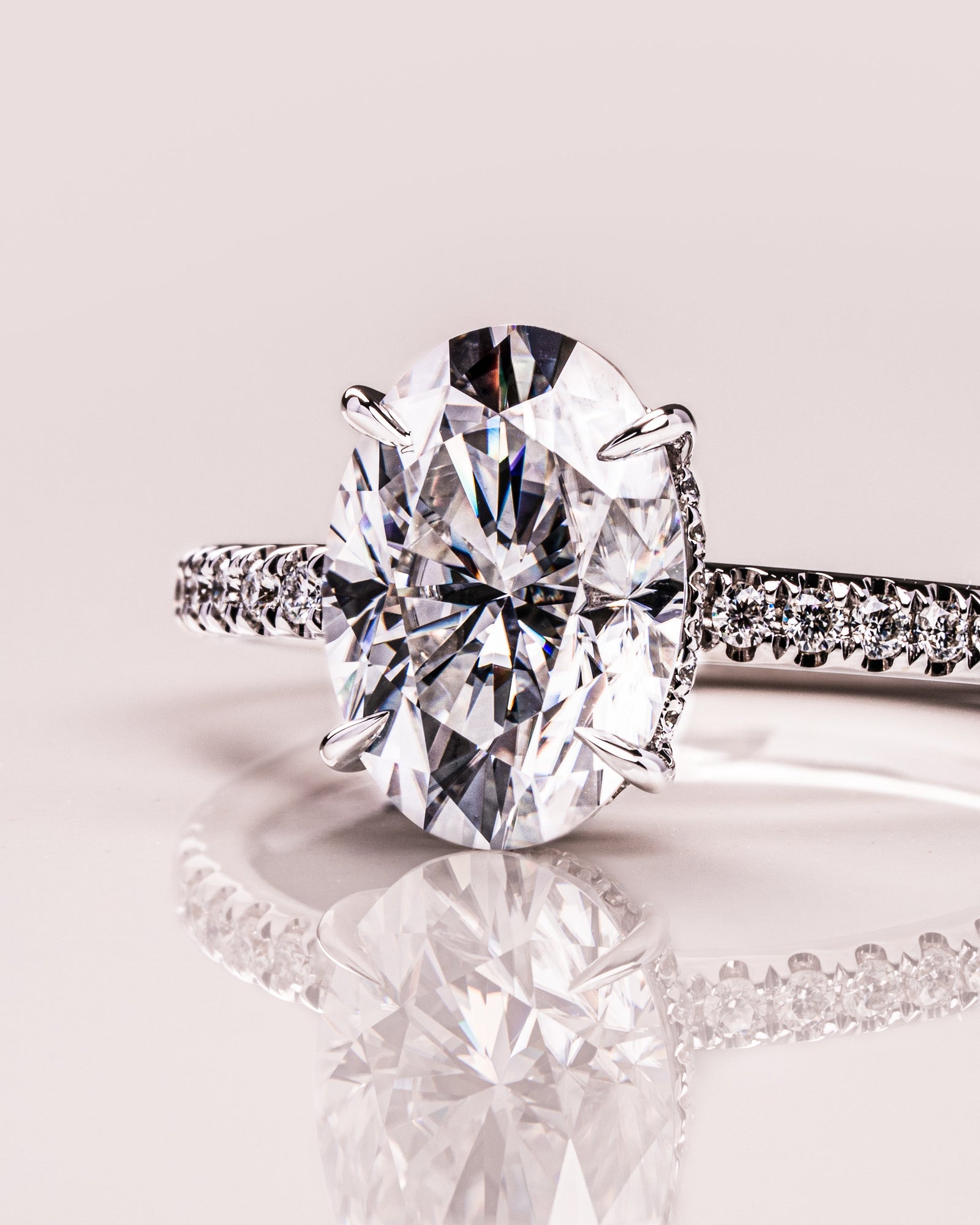 1.0 - 3.72 CT Oval CVD Diamond Hidden Halo Pave Setting Engagement Ring