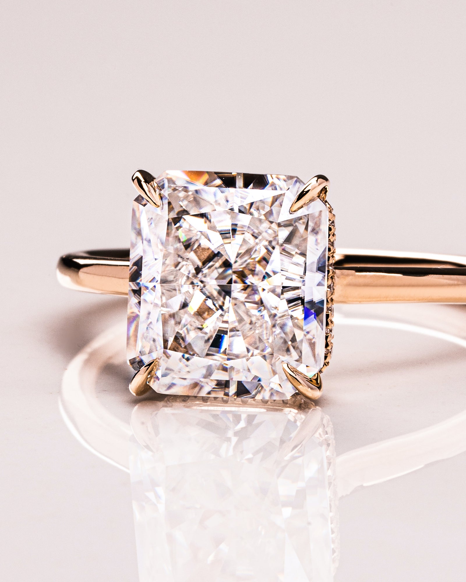 1.51 - 3.51 CT Radiant CVD Diamond Hidden Halo Engagement Ring