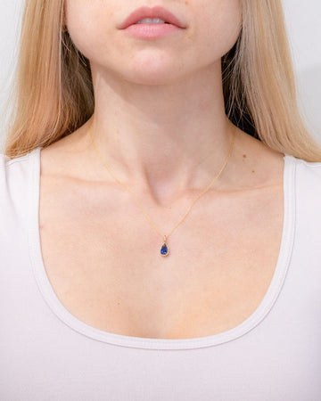 1.11ct Lab Sapphire Pear Bezel Necklace 14k Yellow Gold