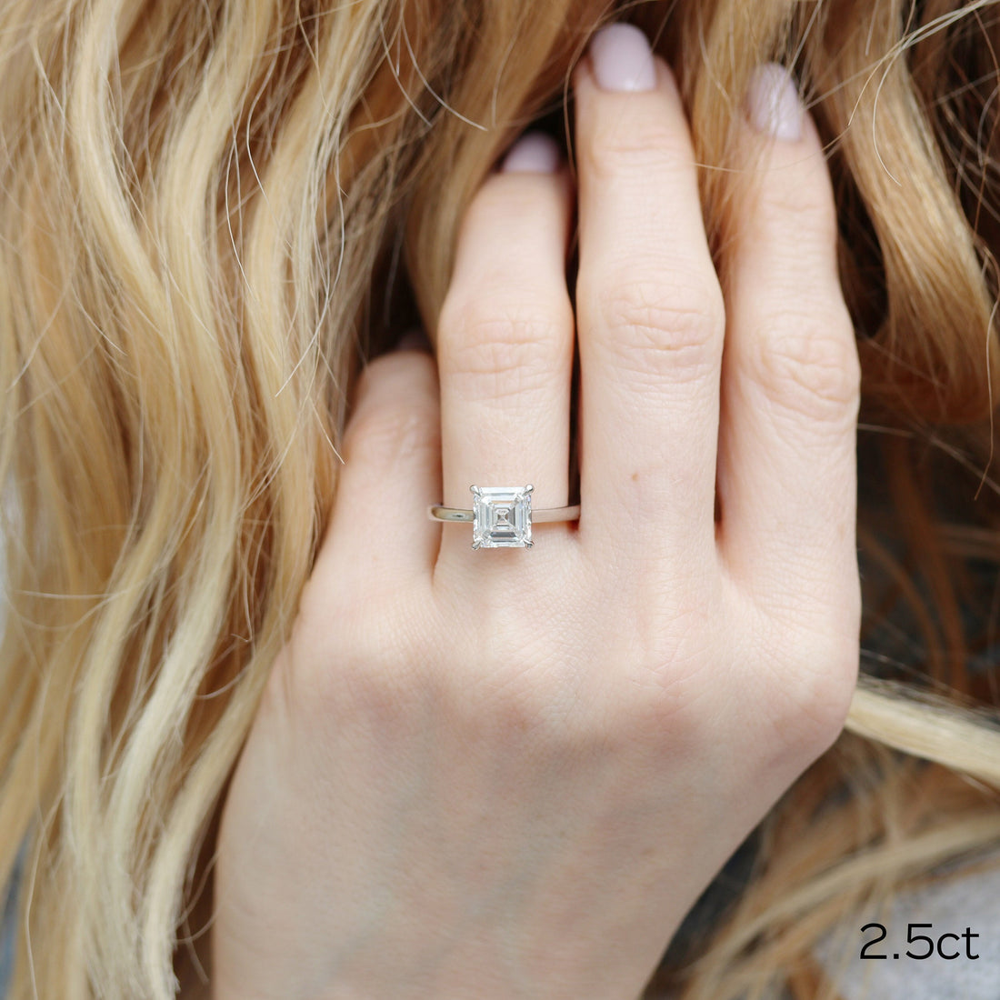 2.50ct Asscher Cut Moissanite Solitaire Engagement Ring