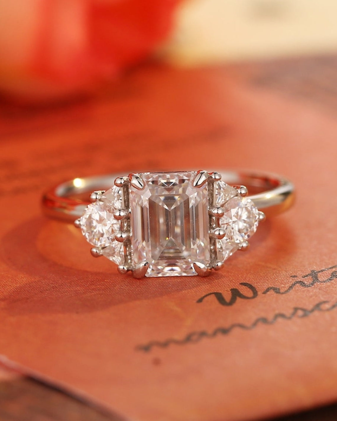 1.0-3.0 CT Emerald Cut  CVD Diamond Cluster solitaire Setting Engagement Ring