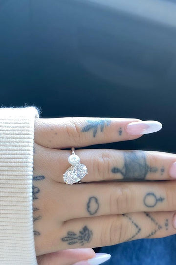 3.0CT Oval Cut Diamond & Pearl Ariana Grande Engagement Ring