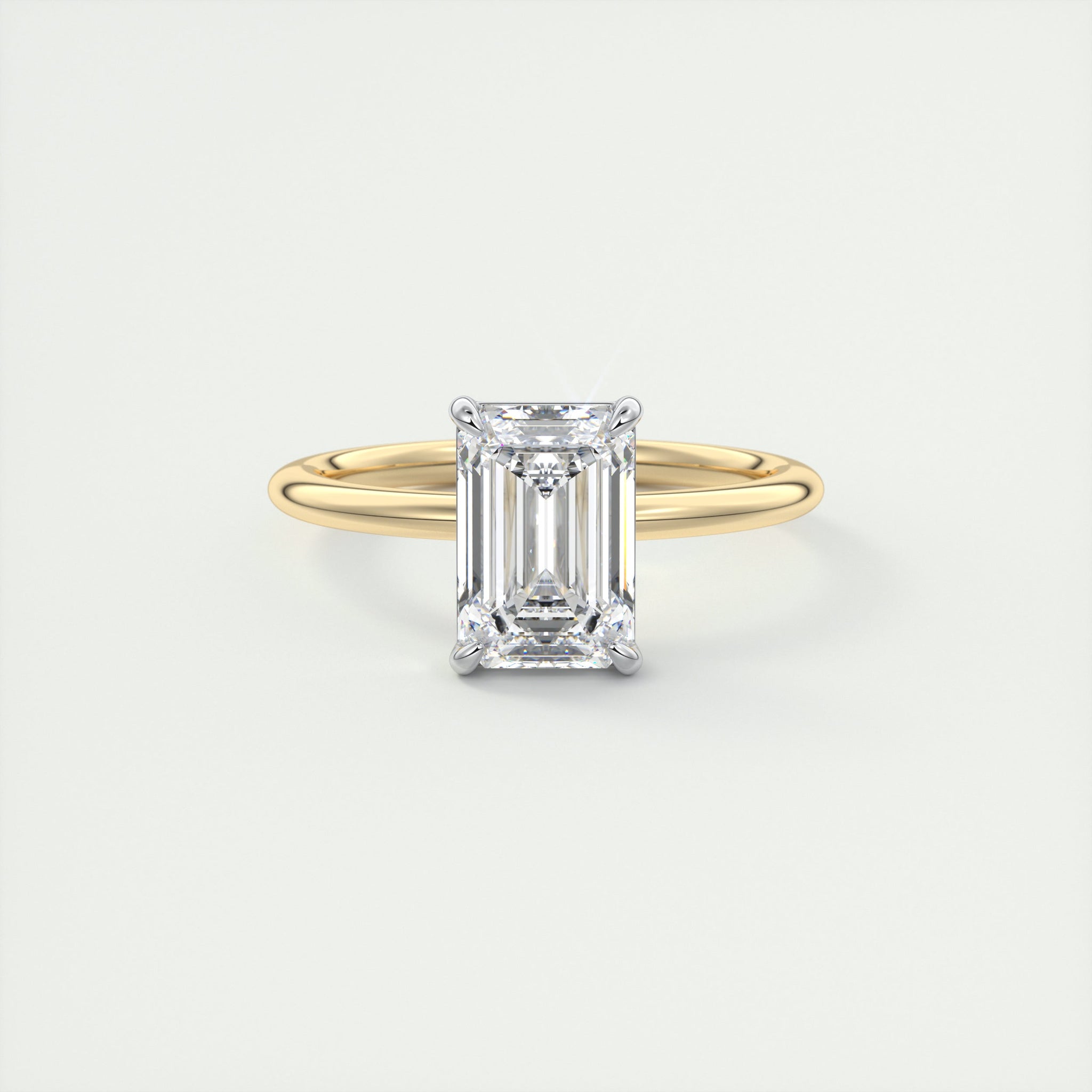 2CT Emerald Cut Moissanite Solitaire Two Tone Engagement Ring