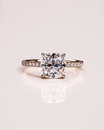 1.74-3.74 CT Cushion  CVD Diamond Hidden Halo Pave Setting Engagement Ring