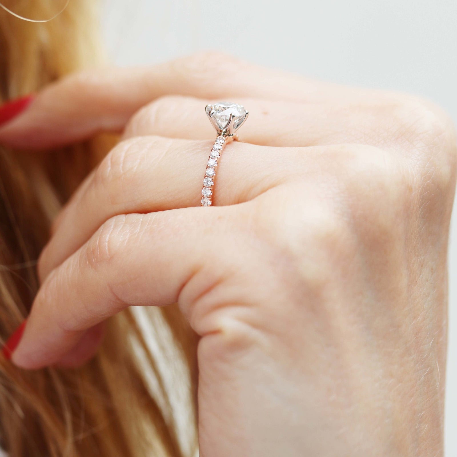 2.0CT Round Moissanite Solitaire Pave Setting Engagement Ring