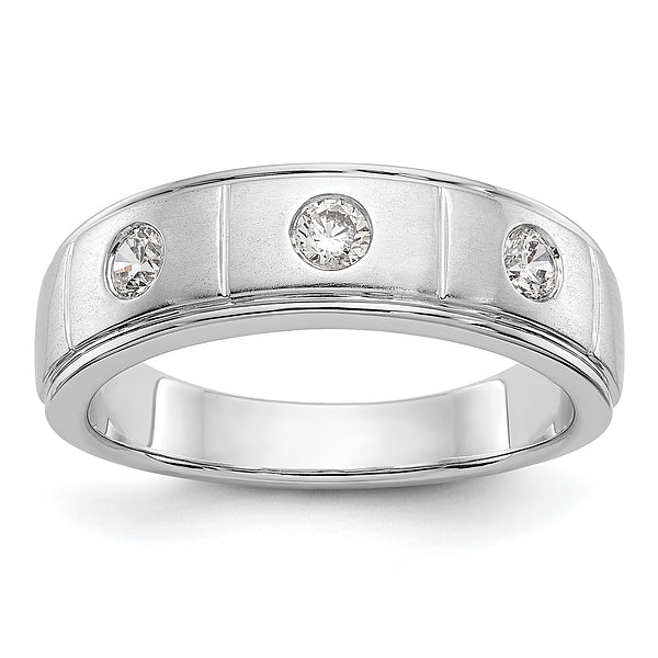 6mm Round Cut Three Stone Lab Grown Men's Wedding Band