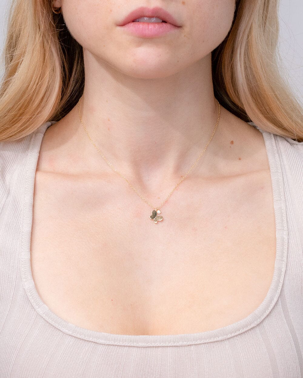 14k Yellow Gold Butterfly Necklace
