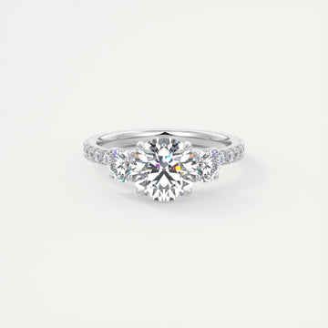 2.0CT Round Moissanite 3 Stones Pave Setting Engagement Ring