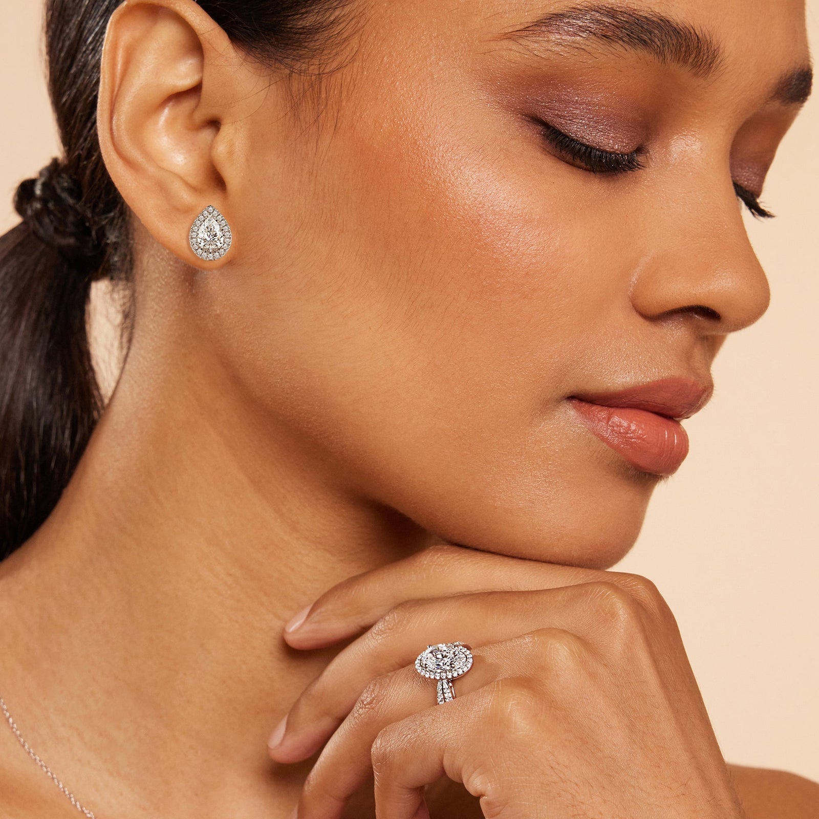 Pear Cut Moissanite Diamond Halo Stud Earrings for Women