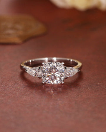 1.0 CT Cushion F/VS1 CVD Diamond Three Stone Style Engagement Ring