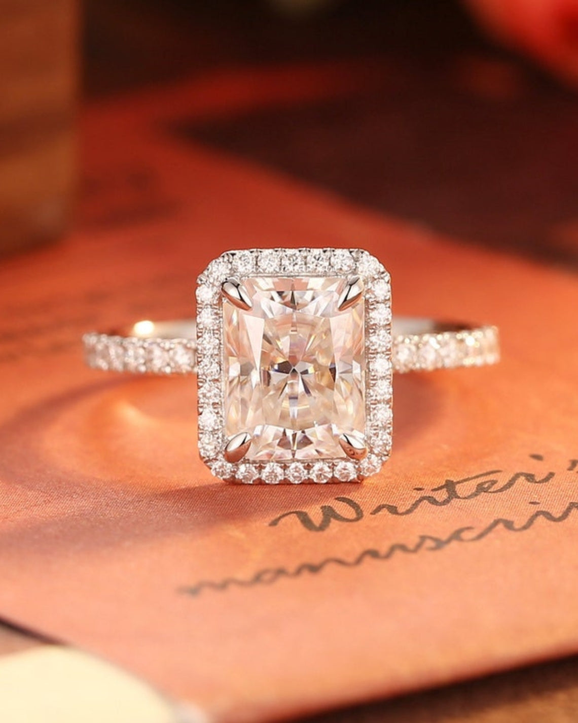 2.0-4.0 CT Radiant CVD Diamond halo Pave Setting Engagement Ring