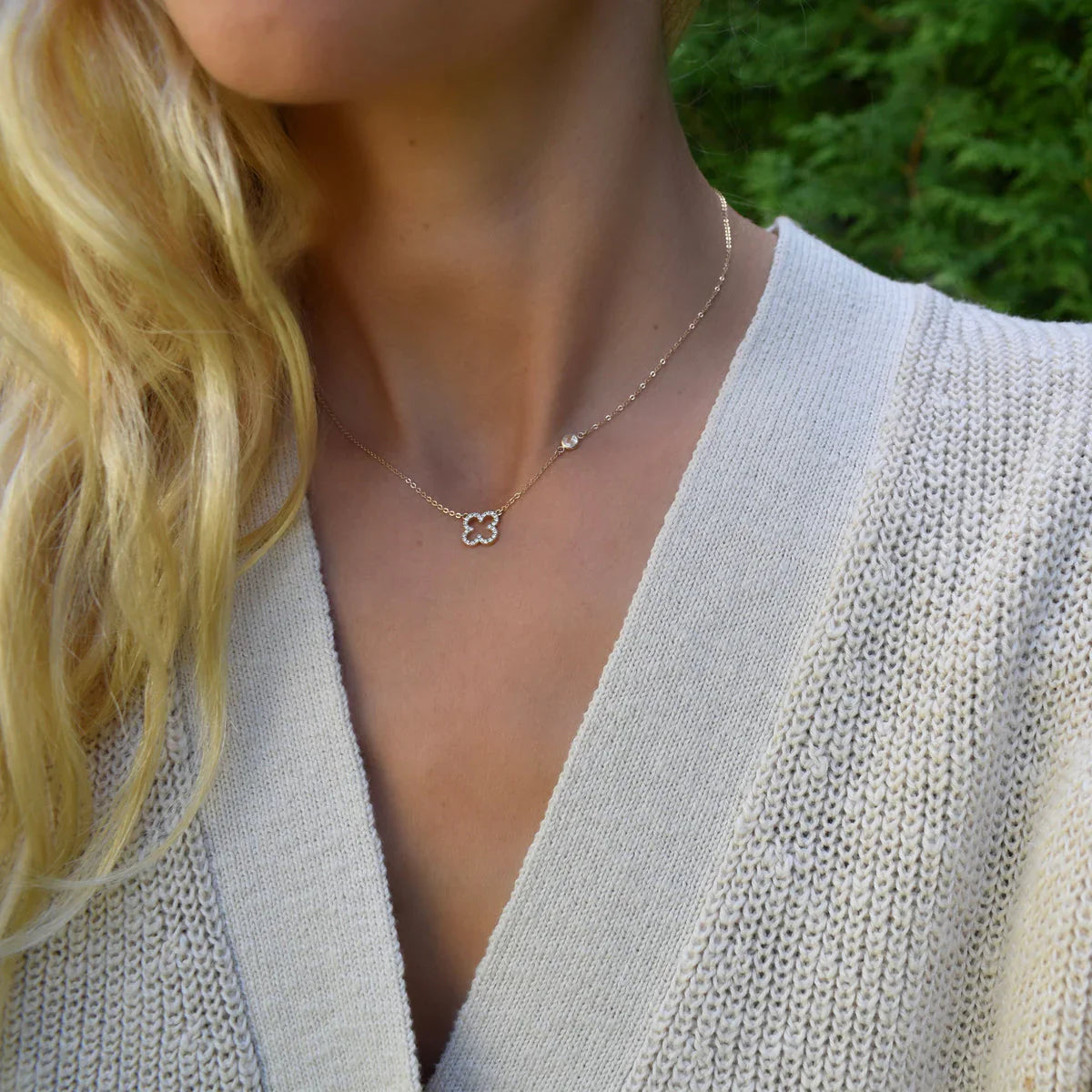 0.50CT Emerald Diamond April Birthstone Clover Necklace