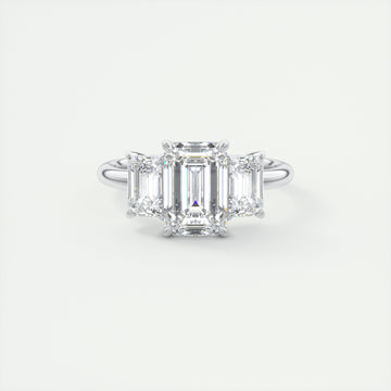 2CT Emerald Cut Moissanite 3 Stones Engagement Ring