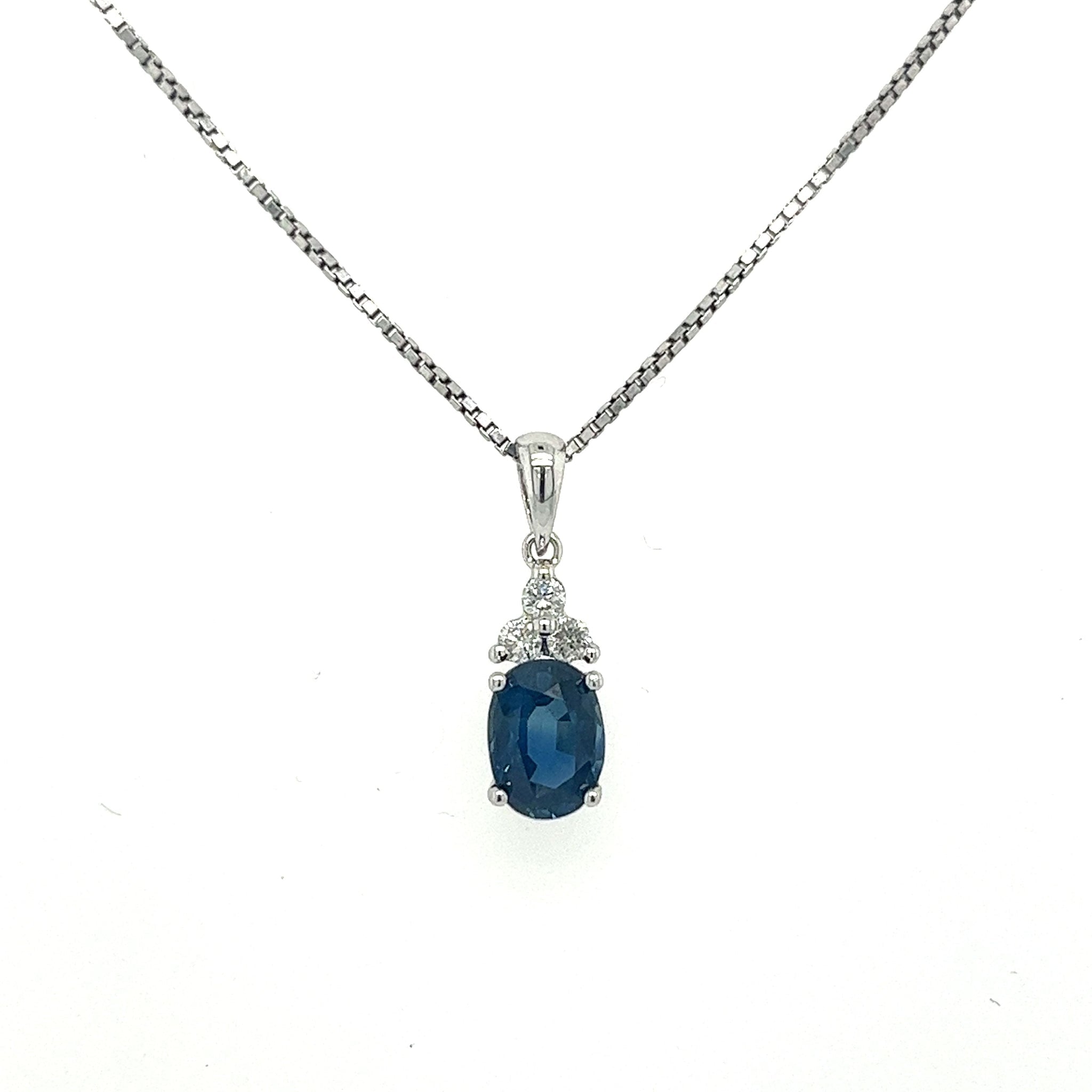 Blue Oval Sapphire Diamond Necklace for Women