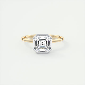 2CT Asscher Moissanite Bezel Solitaire Two Tone Engagement Ring