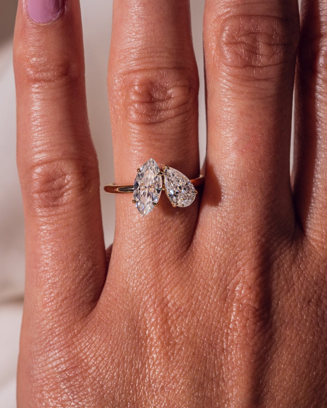 2.50 TCW Marquise & Pear E/VS2 CVD Diamond Two Stone Engagement Ring
