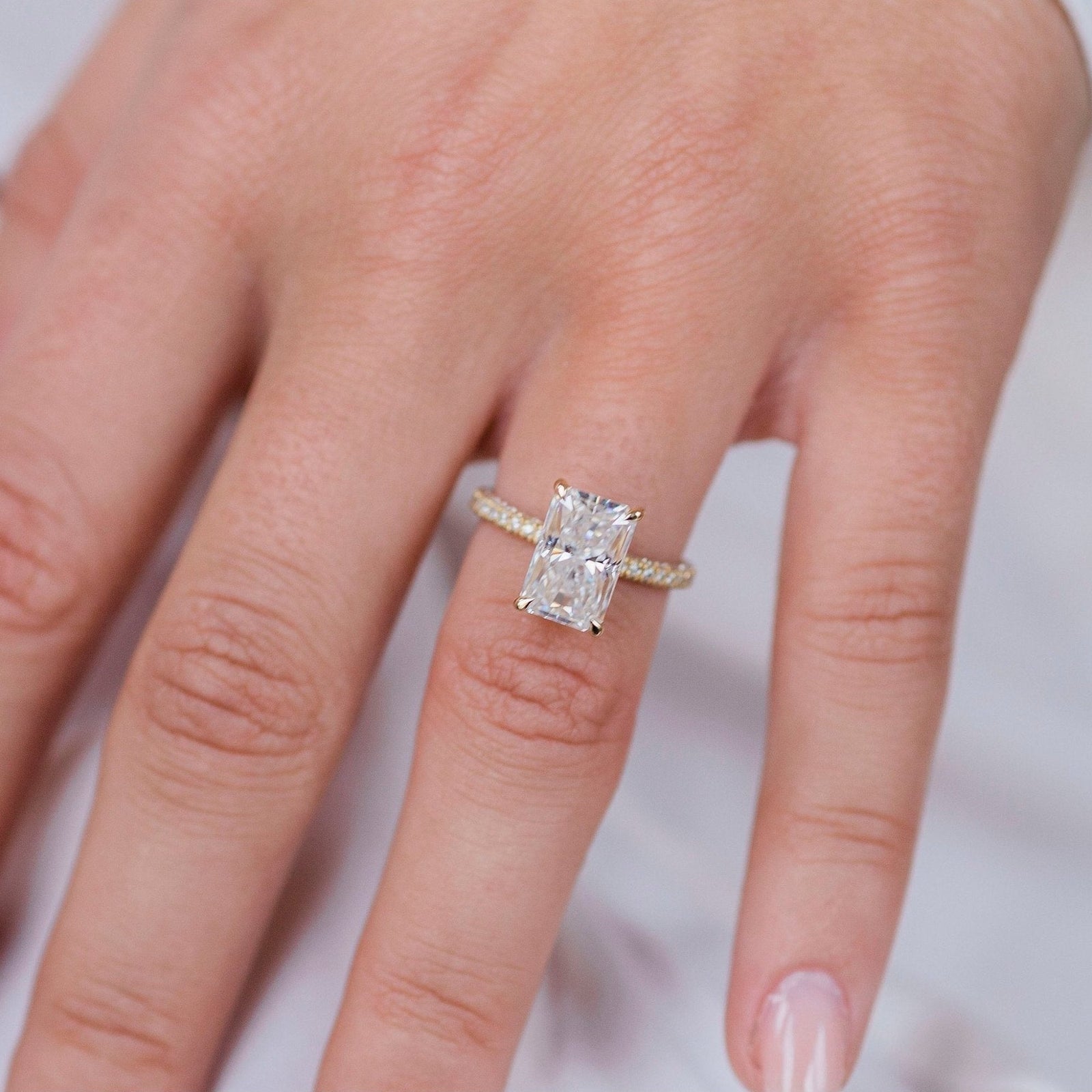 3.0CT Radiant Moissanite Solitaire Pave Setting Engagement Ring