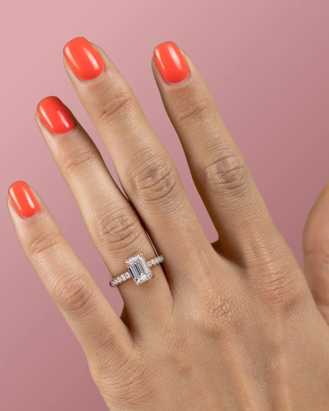 2.0 - 4.0 CT Emerald Cut CVD Diamond Hidden Halo & Pave Engagement Ring